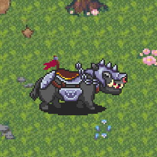 The armoured War Hog mount, saddled and ready, in the wilds