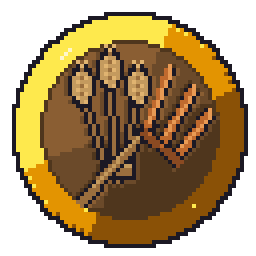 Farmer tier badge, a pitchfork and wheat sheaf