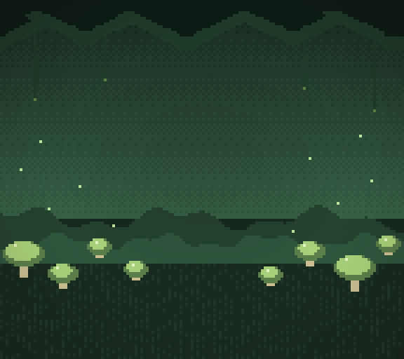 A damp grove lit by glowing mushrooms